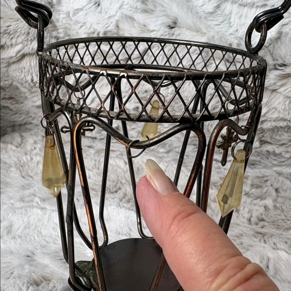 Vintage Moroccan Footed Hanging Metal Candle Holder Jar Holder